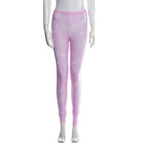 NWT Versace Iconic Light Pink All Over White Logo Printed Leggings Spandex